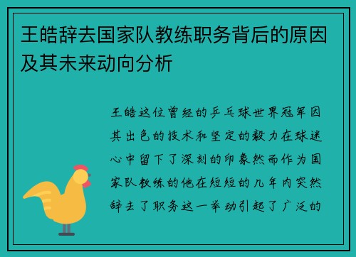 王皓辞去国家队教练职务背后的原因及其未来动向分析